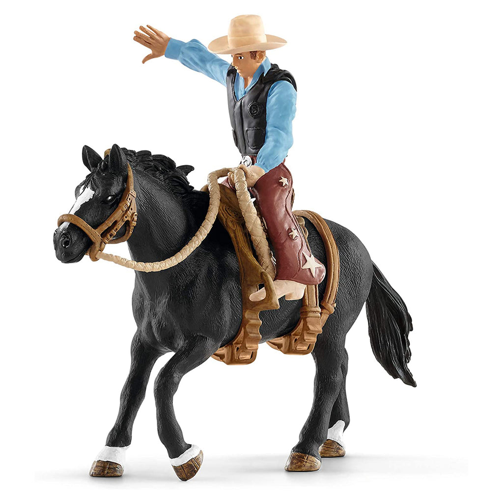Schleich Farm World Saddle Bronco Riding With Cowboy Figure 41416 - Radar Toys