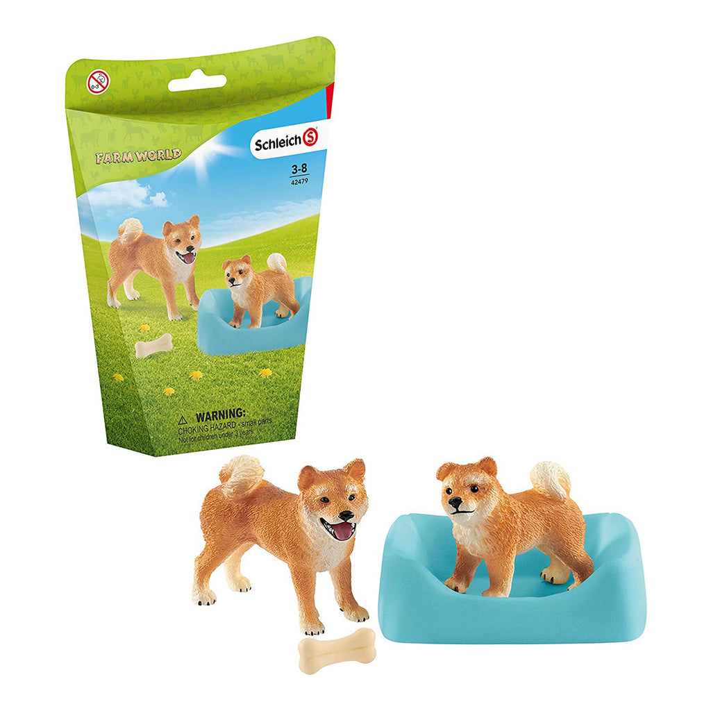 Schleich Farm World Shiba Inu Mother And Puppy Animal Figure 42479