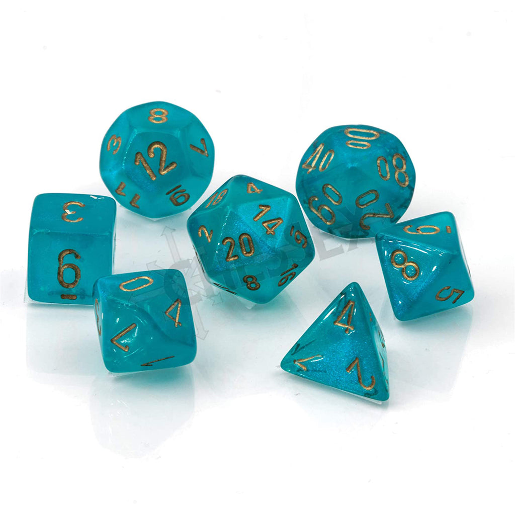Chessex 7 Set Polyhedral Dice Borealis Teal Gold Luminary CHX27585