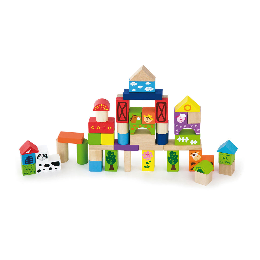 Original Toy Co Farm Wooden Blocks 50 Piece Set - Radar Toys