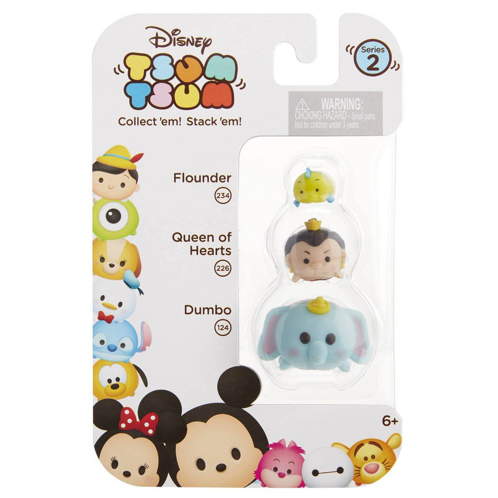 Disney Tsum Tsum Series 2 Flounder Queen Hearts Dumbo Figures 3 Pack - Radar Toys