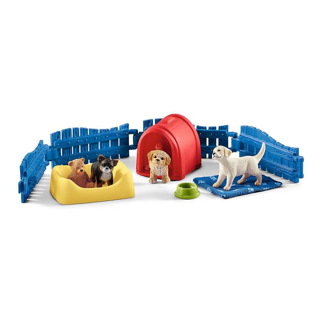 Schleich Farm World Puppy Pen Animal Figure Set
