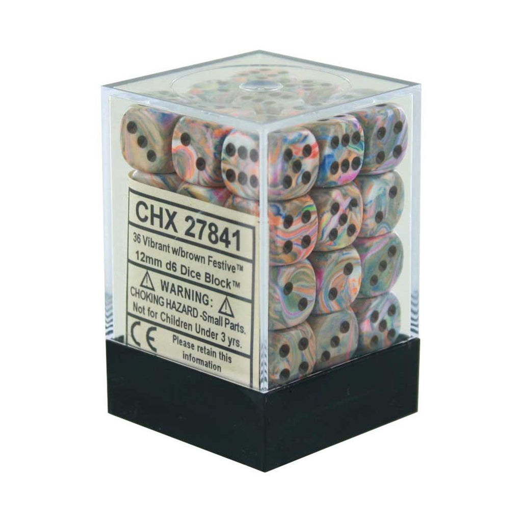 Chessex 12mm D6 Set Dice 36 Count Festive Vibrant Brown CHX 27841