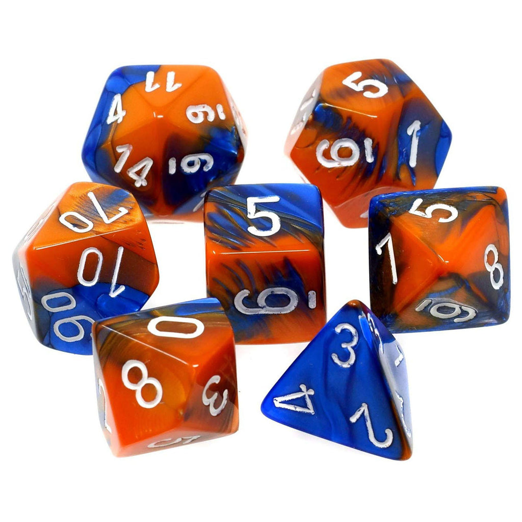 Chessex 7 Count Gemini Blue Orange With White Dice CHX26452