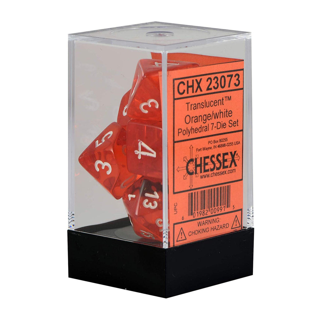 Chessex 7 Set Polyhedral Dice Translucent Orange White CHX23073
