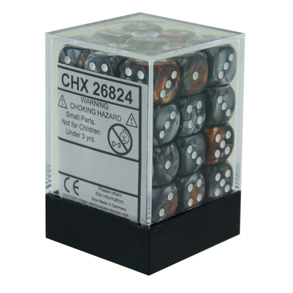 Chessex Gemini Copper Steel White 12mm D6 Set Dice 36 Count 26824