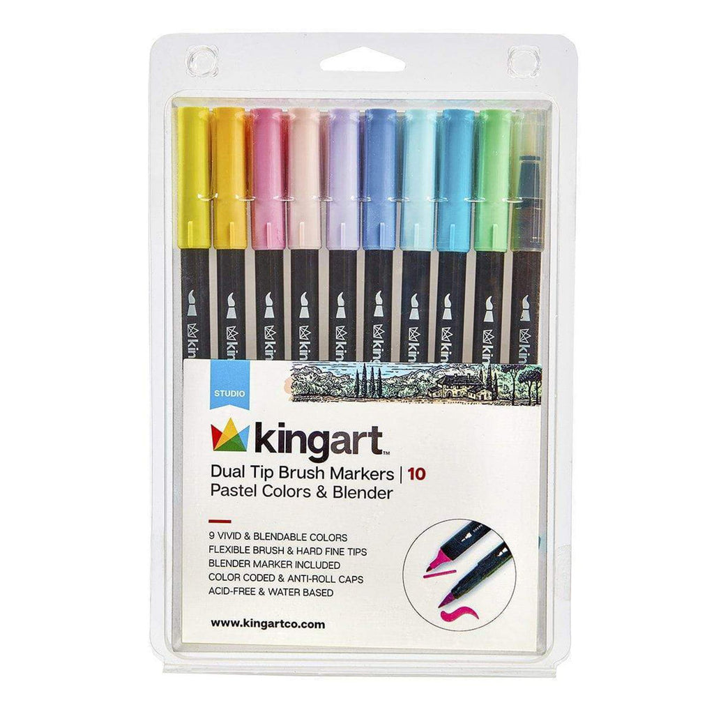 Kingart Studio 10 Count Dual Tip Brush Marker Set 446 - Radar Toys