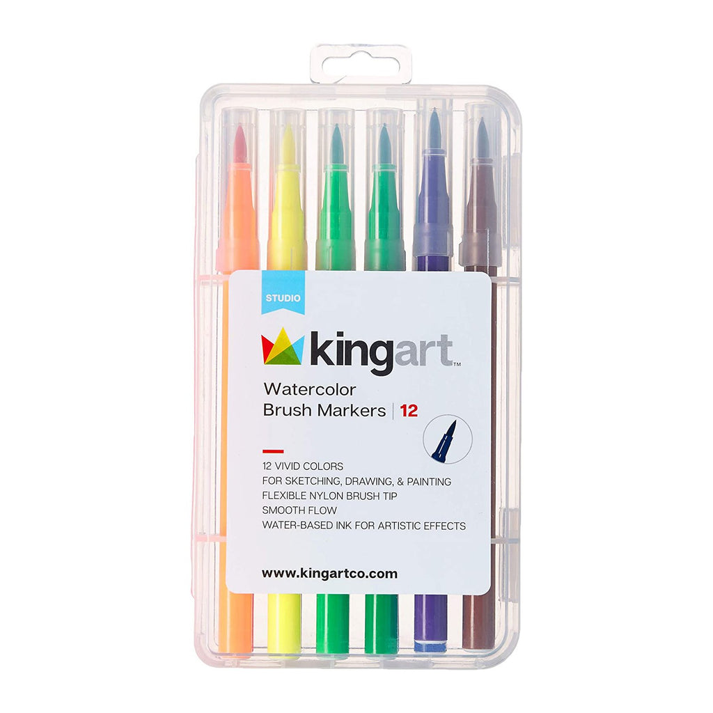 Kingart Studio 12 Count Watercolor Brush Markers Set 410-12 - Radar Toys