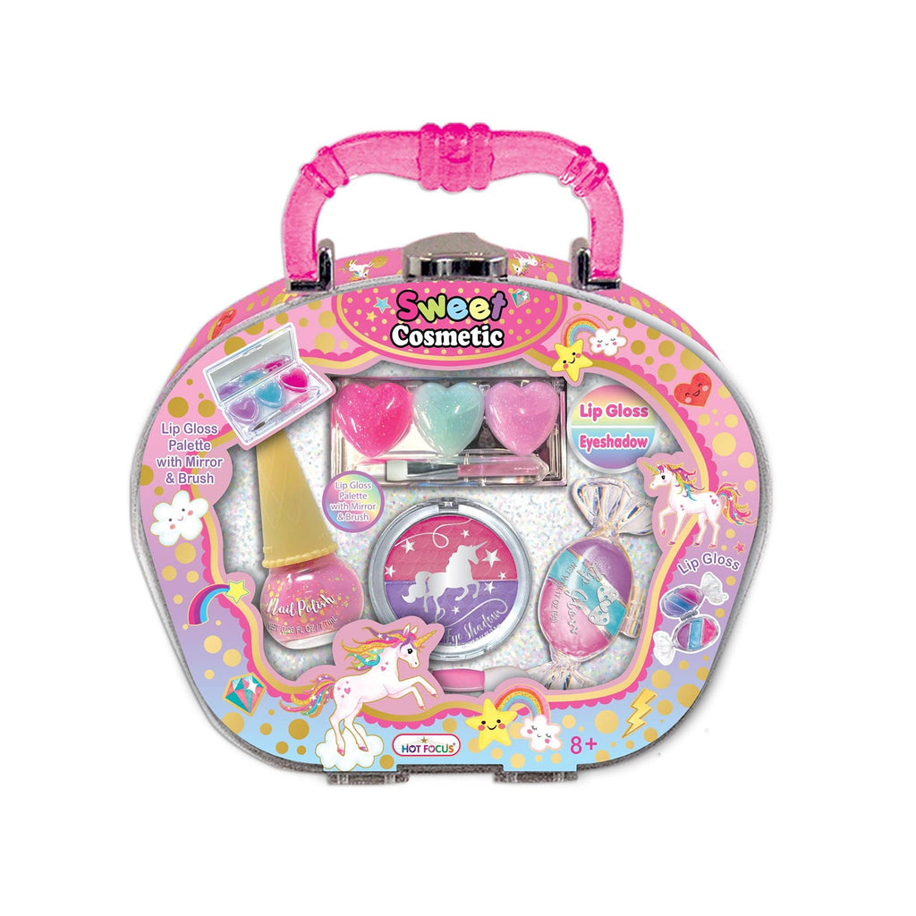 Hot Focus Sweet Cosmetic Unicorn Lip Gloss Palette Mirror And Brush Set - Radar Toys