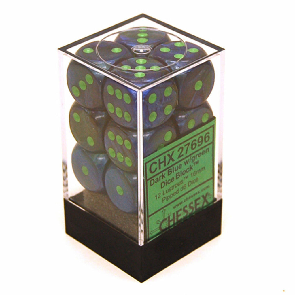 Chessex 12 Count 16mm D6 Lustrous Dark Blue Green Dice CHX27696
