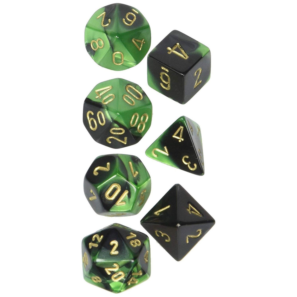 Chessex Gemini Black Green Gold 7 Dice Set 26439