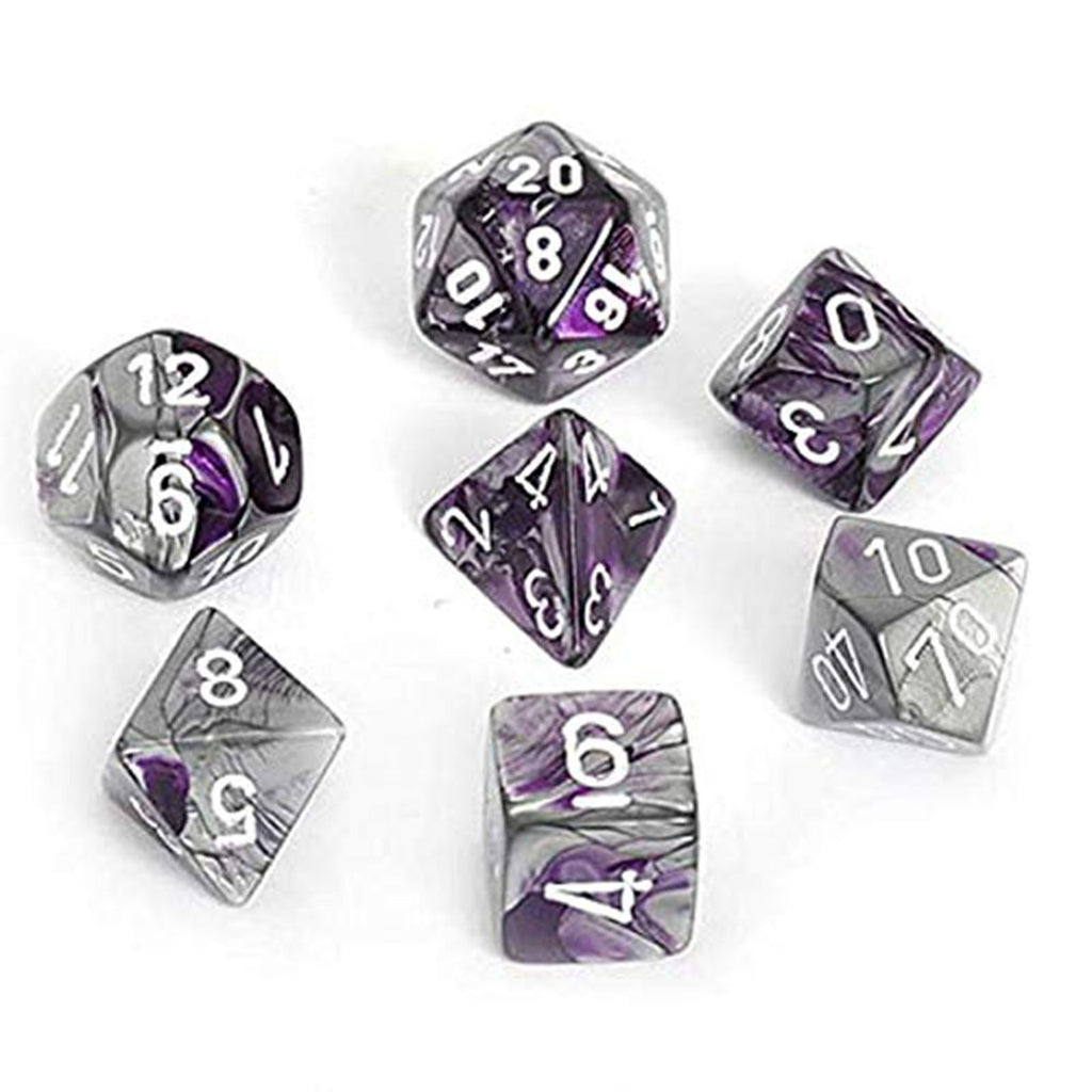 Chessex Gemini Purple Steel White 7 Die Set 26432