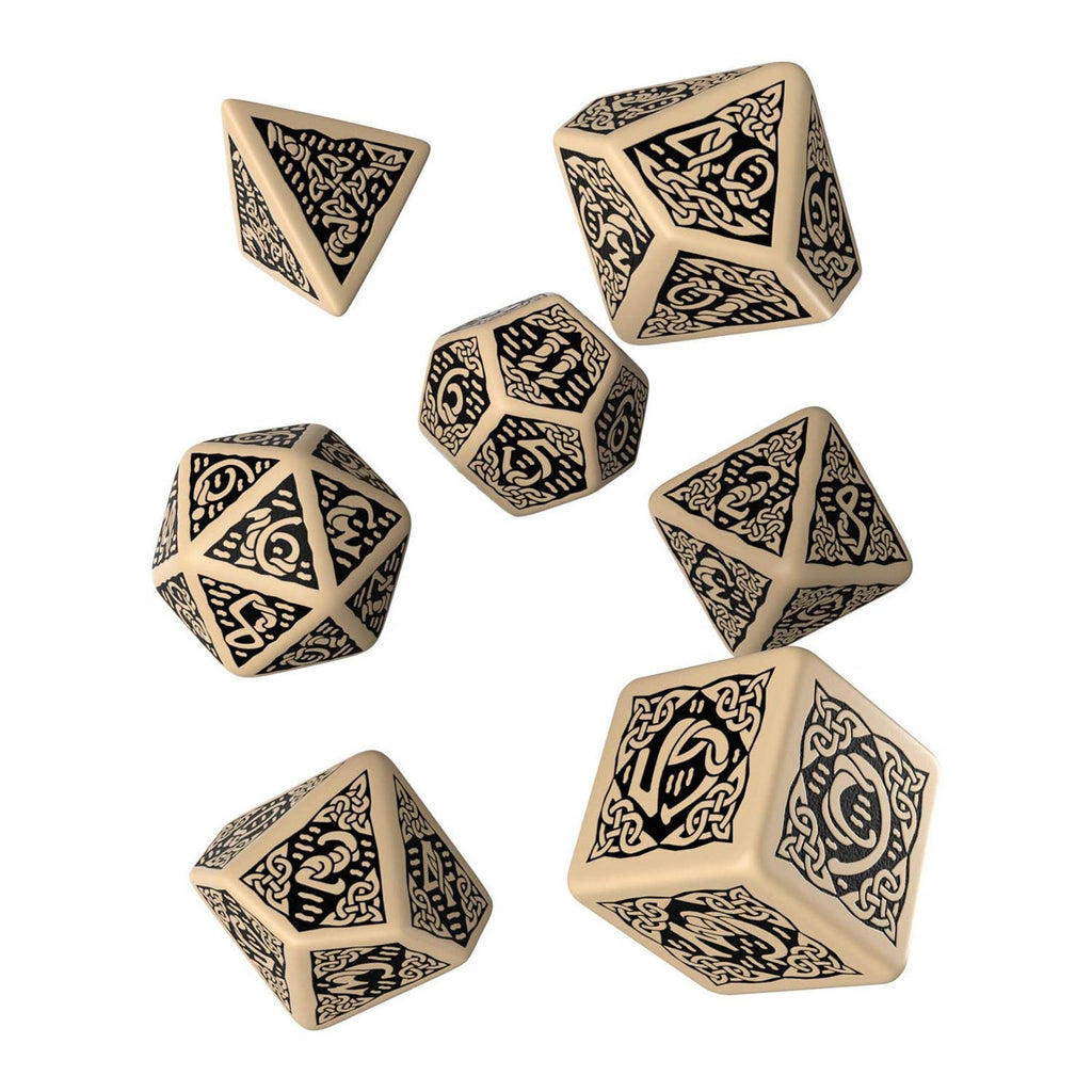 Q-Workshop Celtic Beige Black 7 Piece Dice Set