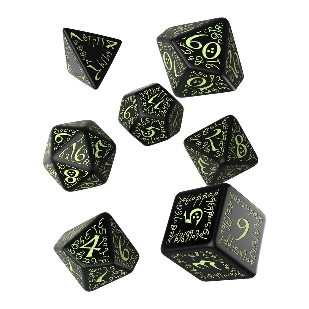 Q-Workshop Elvish Black Glow In The Dark 7 Piece Dice Set