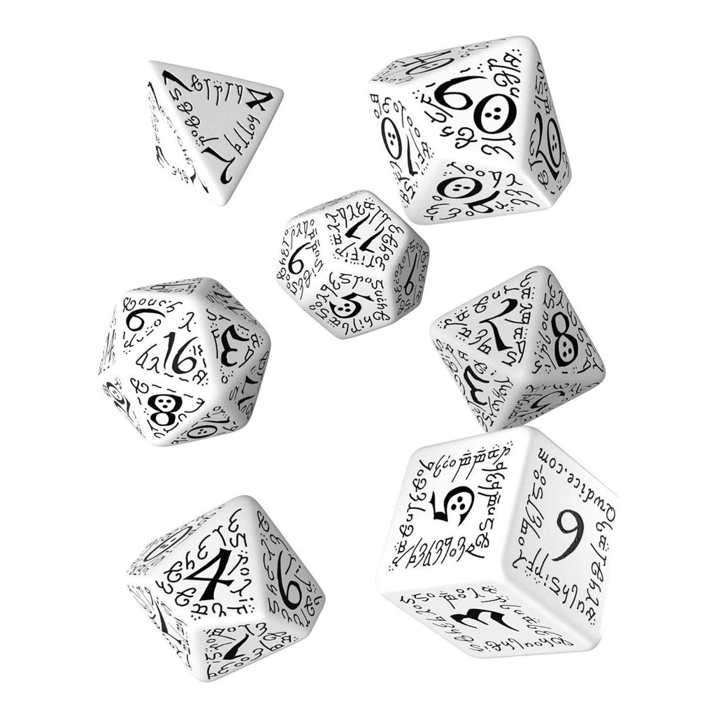 Q-Workshop Elvish White Black 7 Piece Dice Set - Radar Toys