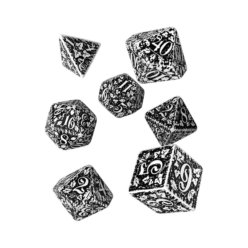 Q-Workshop Forest White Black 7 Piece Dice Set - Radar Toys