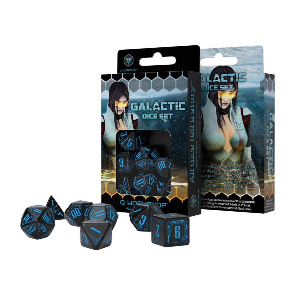 Q-Workshop Galactic Black & Blue Roleplaying 7 Piece Dice Set - Radar Toys