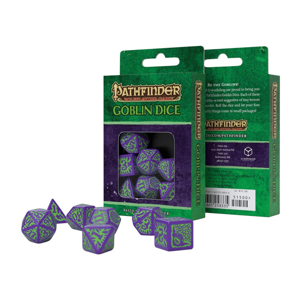 Q-Workshop Pathfinder Goblin Purple & Green Roleplaying 7 Piece Dice Set - Radar Toys