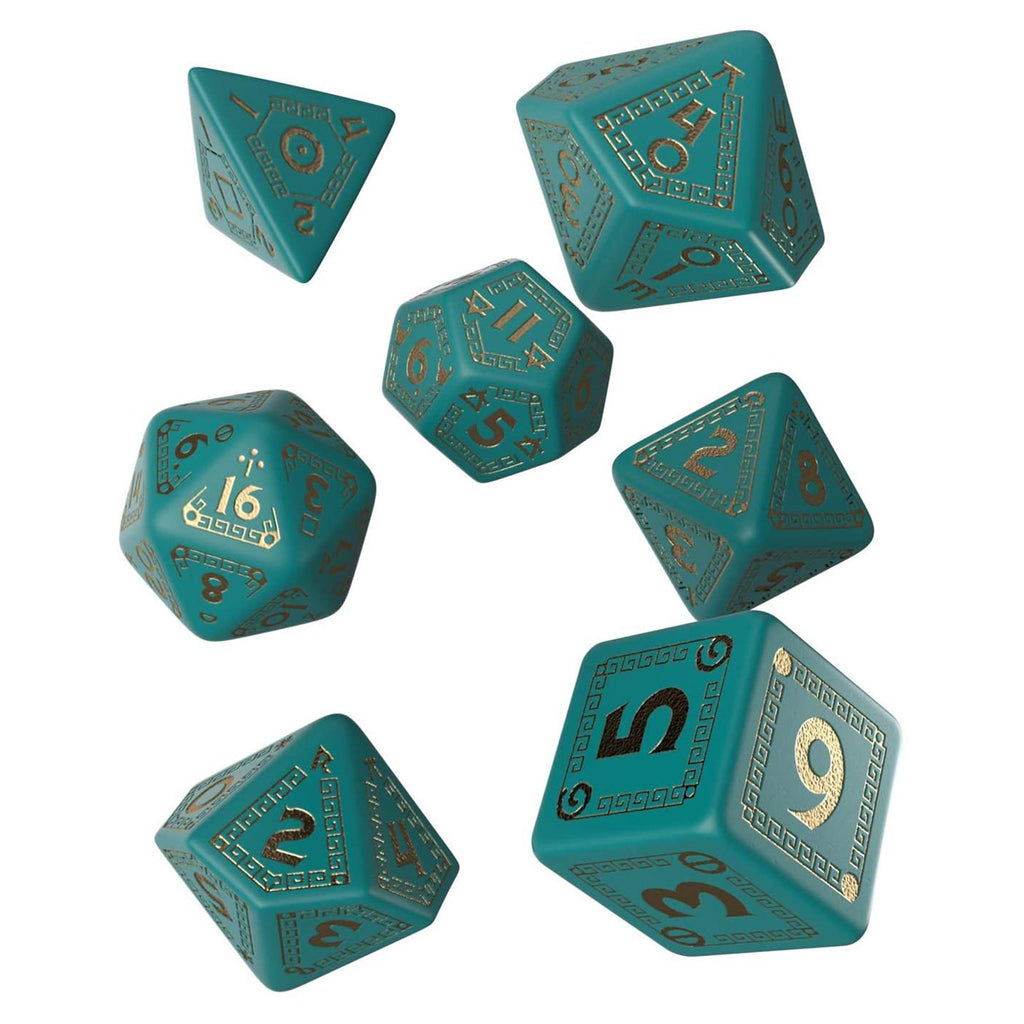 Q-Workshop RuneQuest Turquoise & Gold Roleplaying 7 Piece Dice Set - Radar Toys