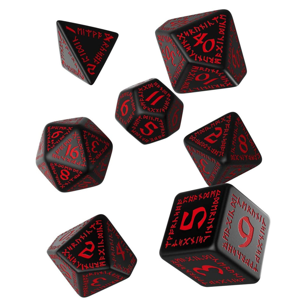 Q-Workshop Runic Black & Red Roleplaying 7 Piece Dice Set - Radar Toys