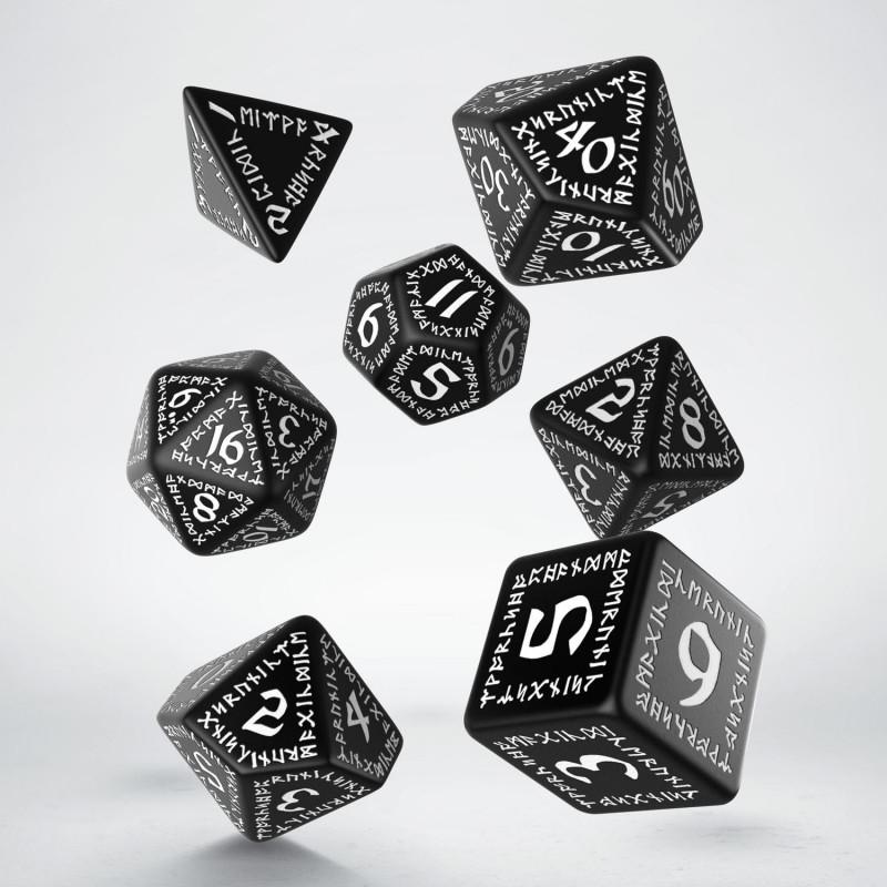 Q-Workshop Runic Black & White Roleplaying 7 Piece Dice Set - Radar Toys