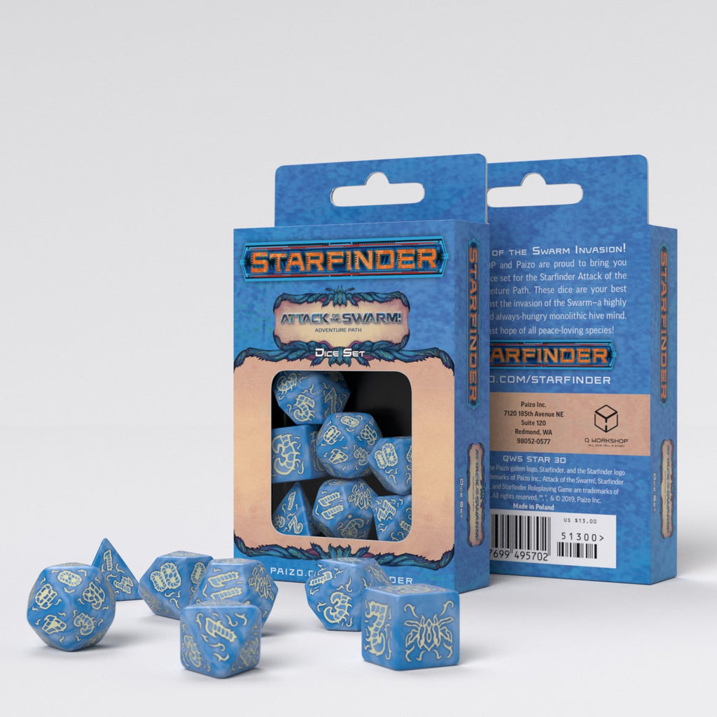 Q-Workshop Starfinder Attack Of The Swarm Roleplaying 7 Piece Dice Set - Radar Toys