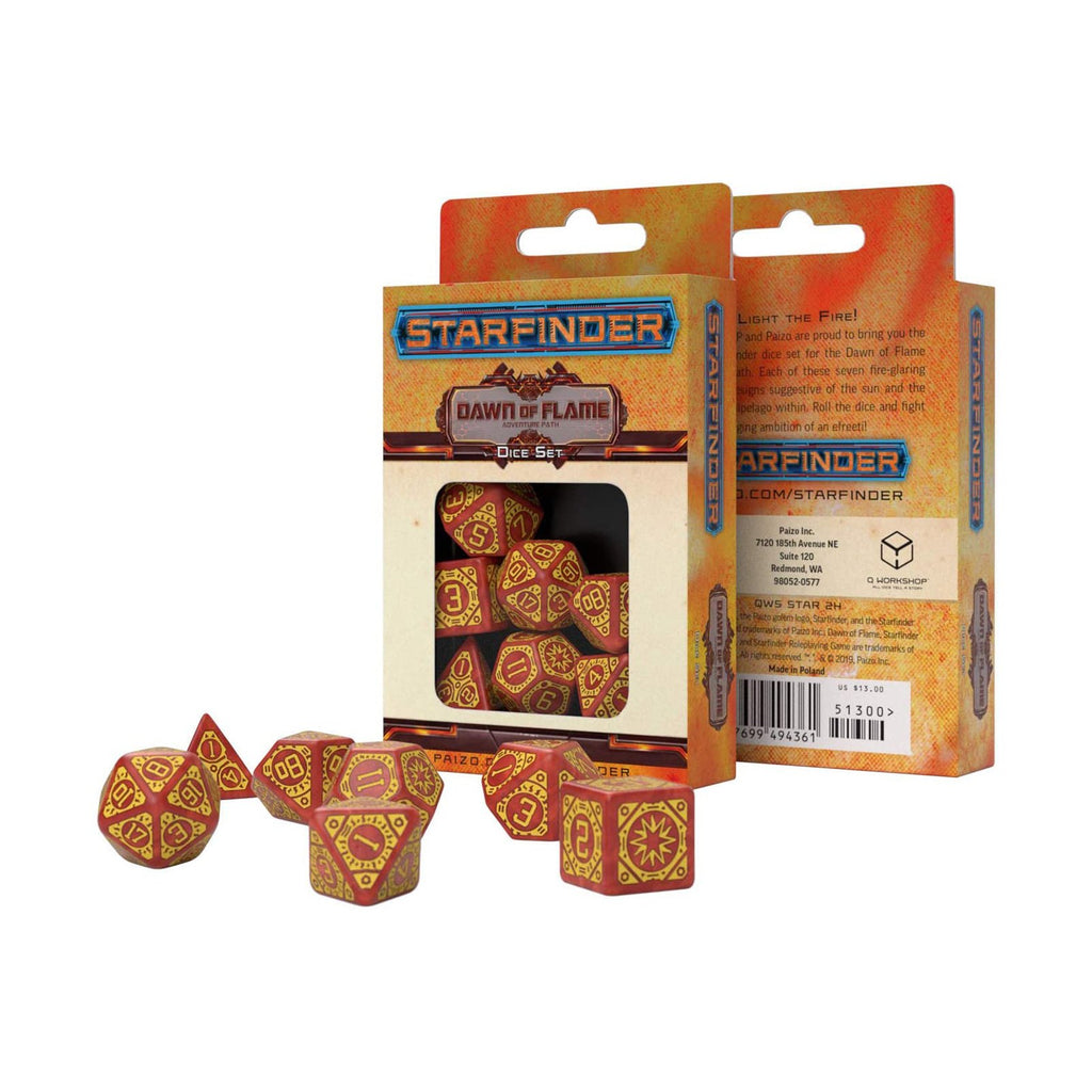 Q-Workshop Starfinder Dawn Of Flame Roleplaying 7 Piece Dice Set - Radar Toys