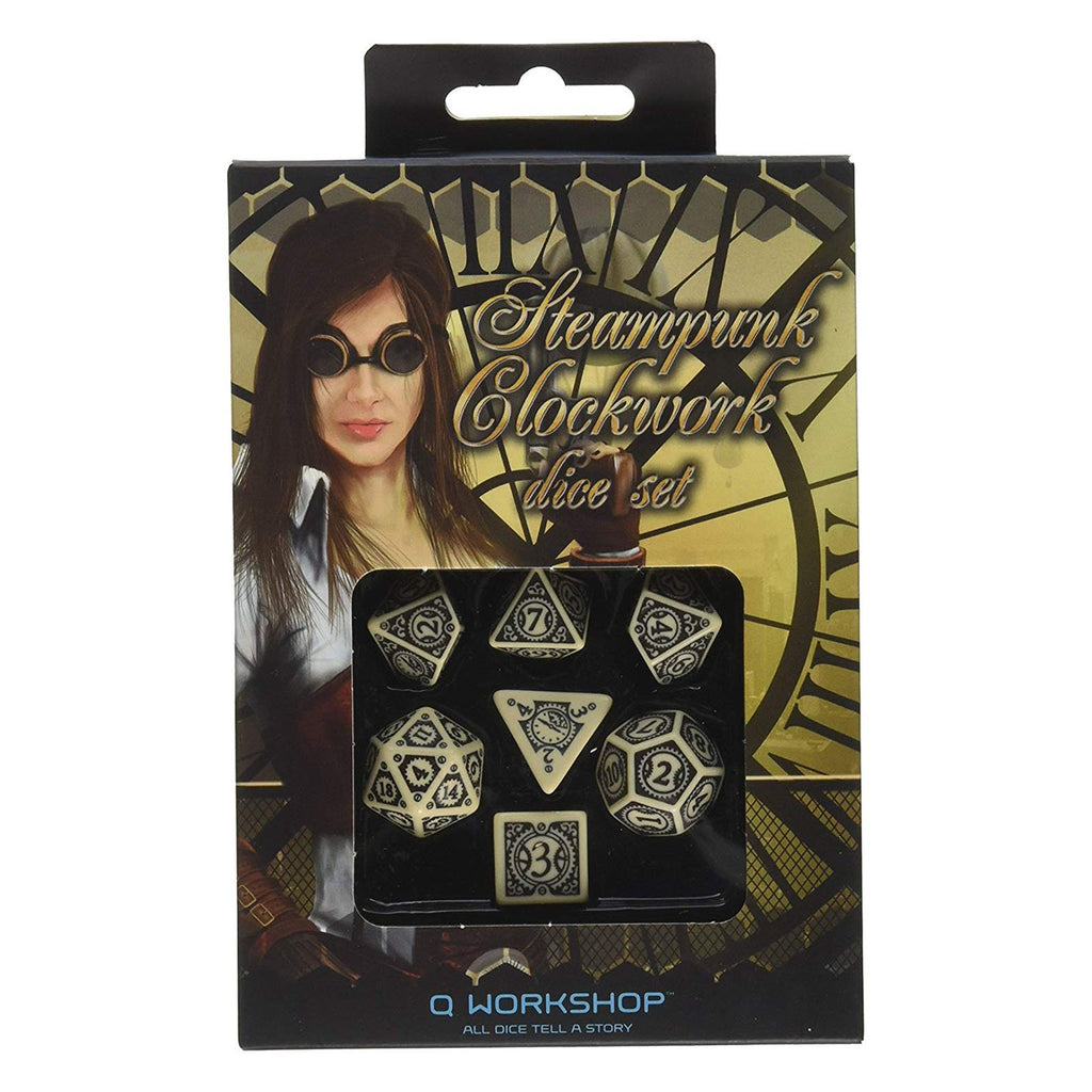Q-Workshop Steampunk Clockwork Beige Brown 7 Piece Dice Set - Radar Toys