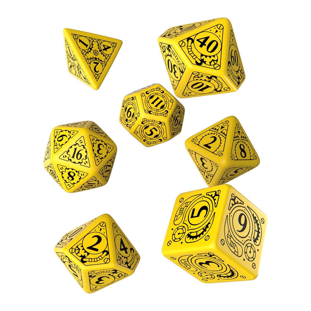 Q-Workshop Steampunk Yellow Black 7 Piece Dice Set - Radar Toys