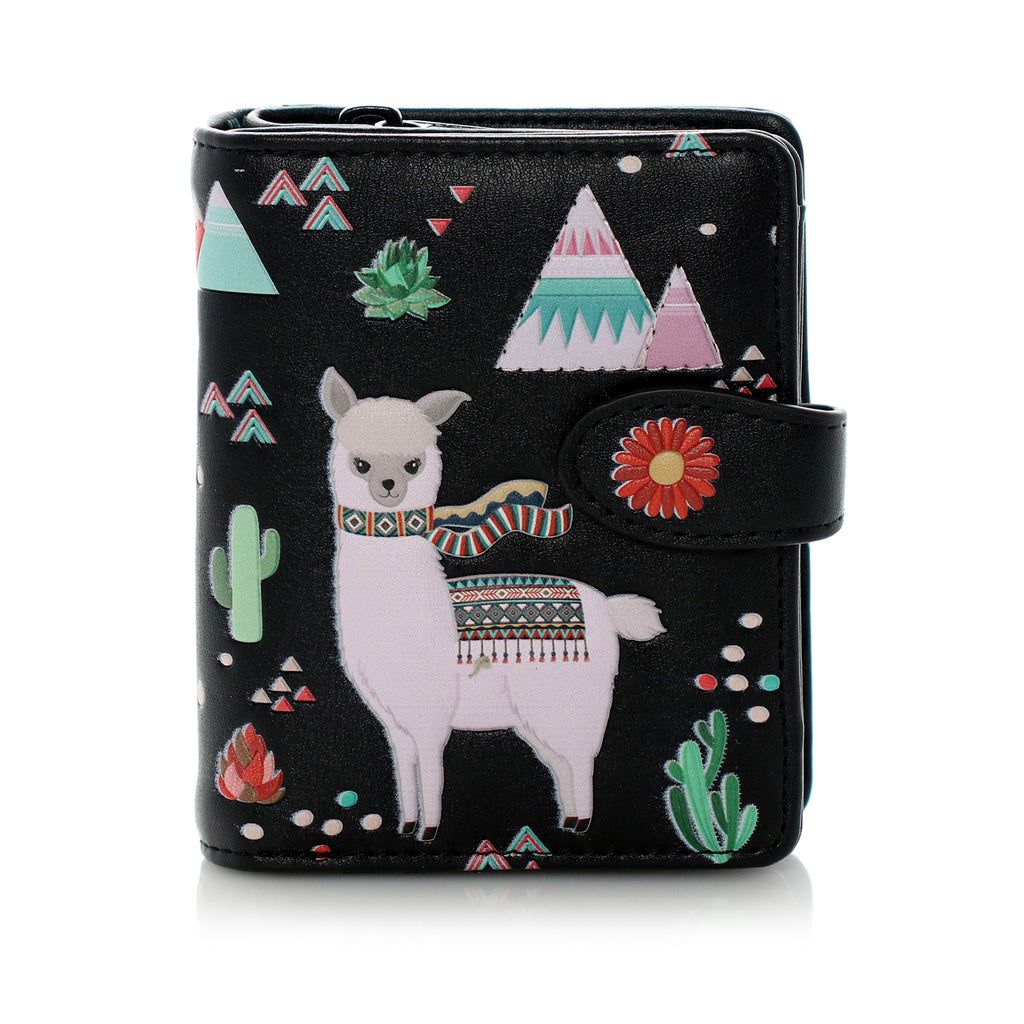 Shagwear Llama Pattern Small Black Zipper Wallet - Radar Toys