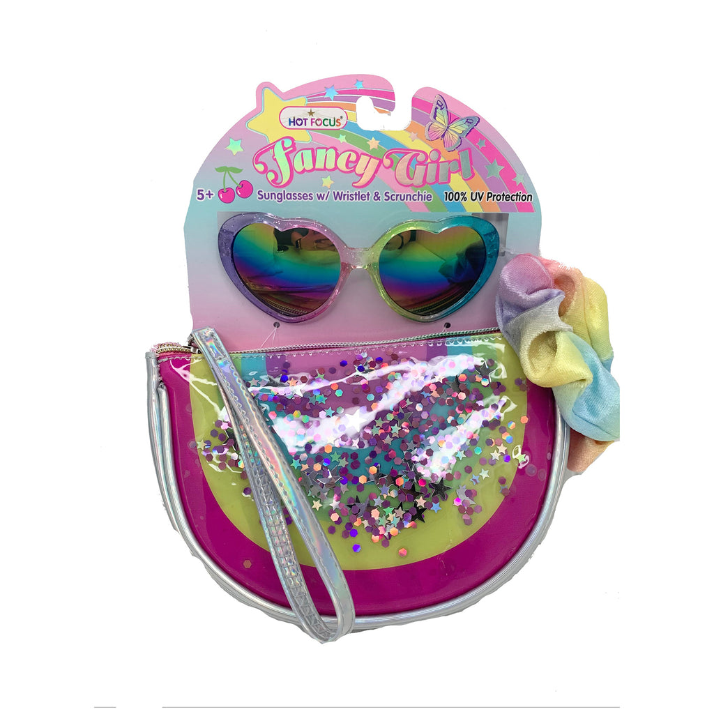 Hot Focus Fancy Girl Sunglasses With Wristlet And Scrunchie Rainbow Set - Radar Toys