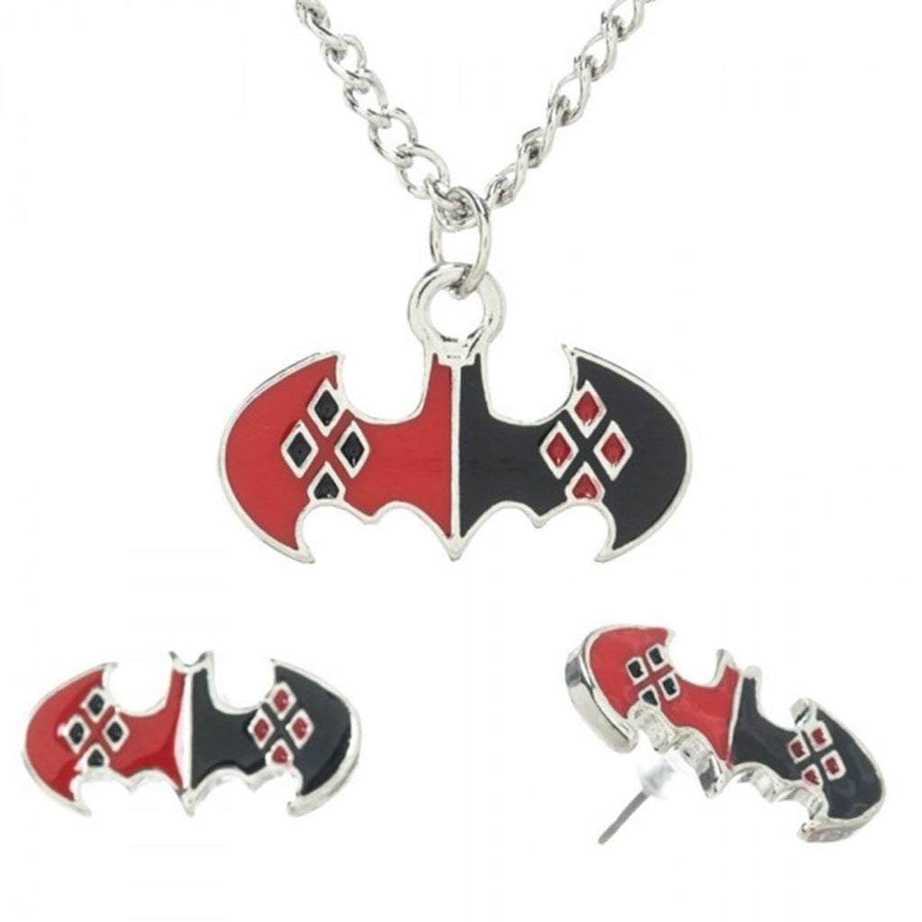 Harley Quinn Necklace Earrings Jewelry Set