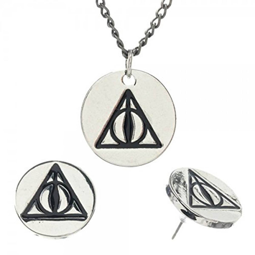 Harry Potter Deathly Hallows Charm Necklace Earrings Set