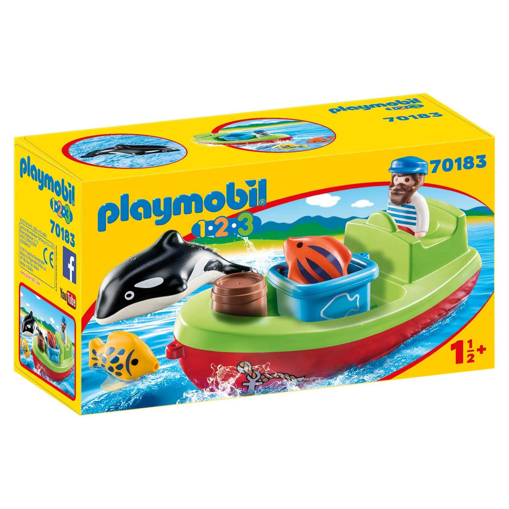 Playmobil 1-2-3 Fisherman With Boat Building Set 70183 - Radar Toys