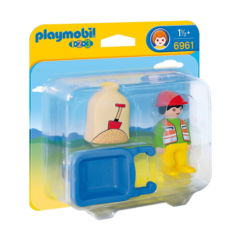 Playmobil 1-2-3 Worker With Wheelbarrow Building Set 6961 - Radar Toys