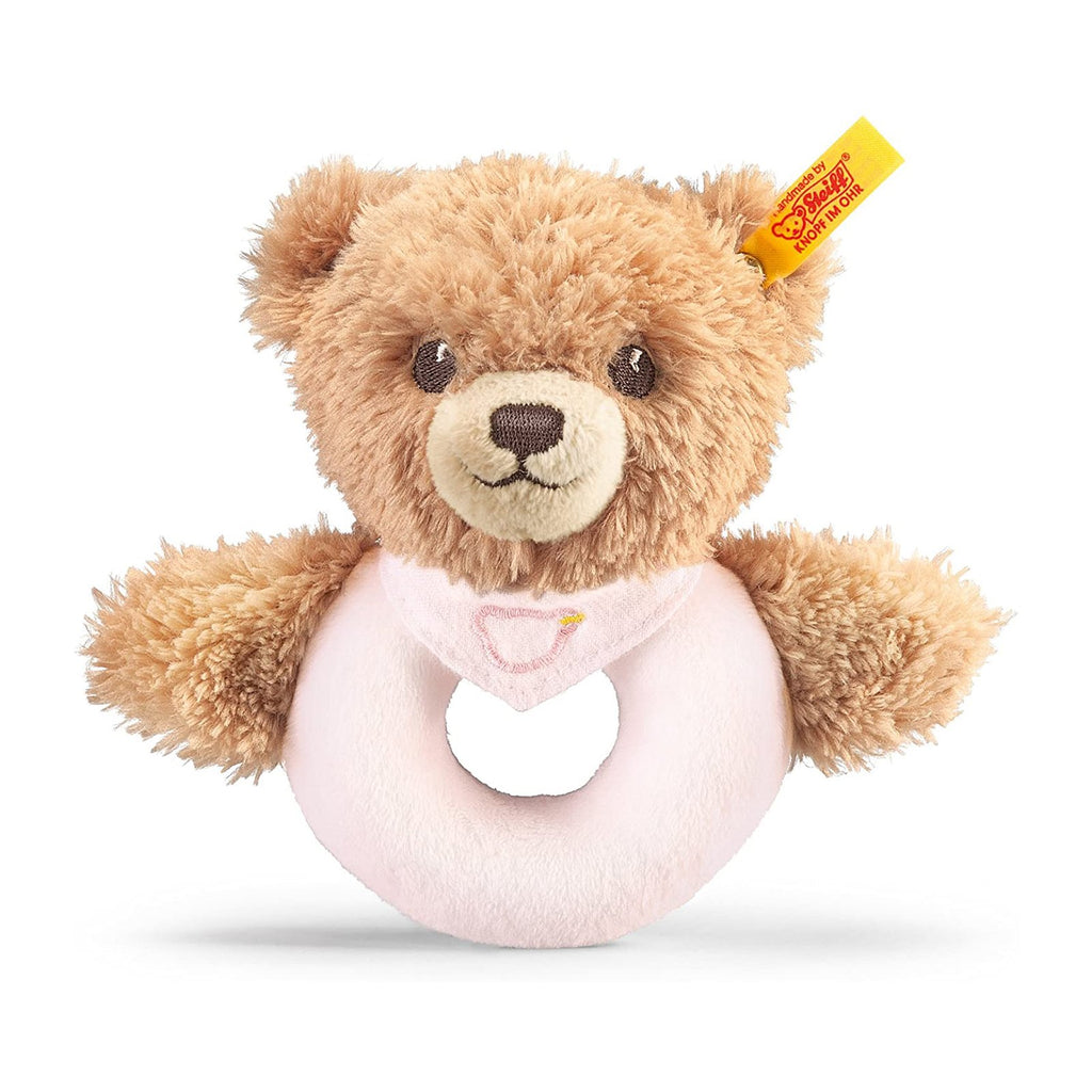 Steiff Sleep Well Bear Grip Toy Pink Plush Baby Rattle