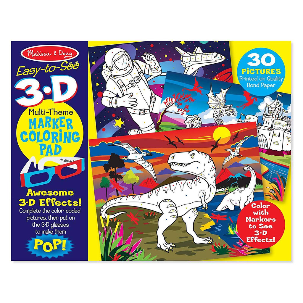 Melissa And Doug Easy To See Blue Multi-Theme 3D Marker Coloring Pad - Radar Toys