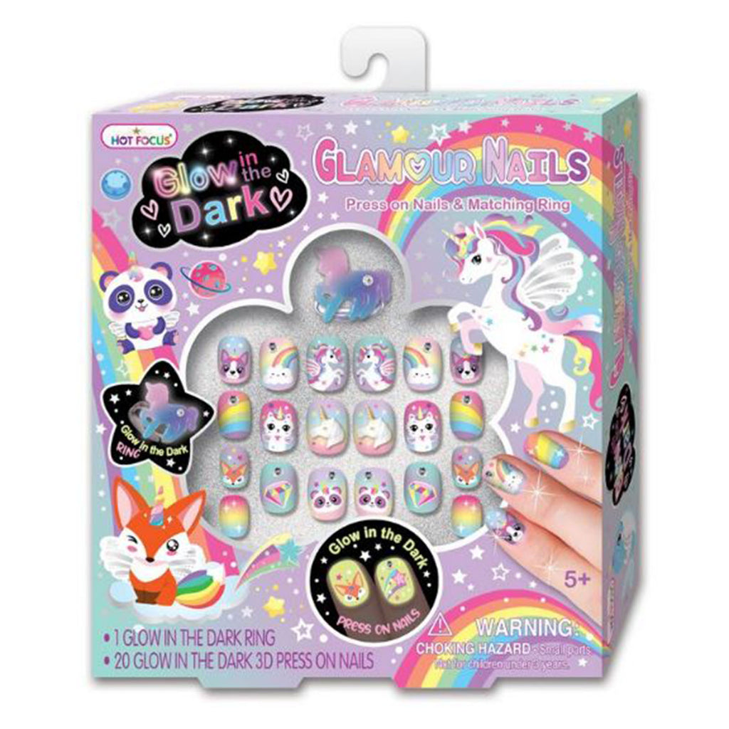 Hot Focus Rainbow Glamour Nails Glow In The Dark Cosmetic Set - Radar Toys