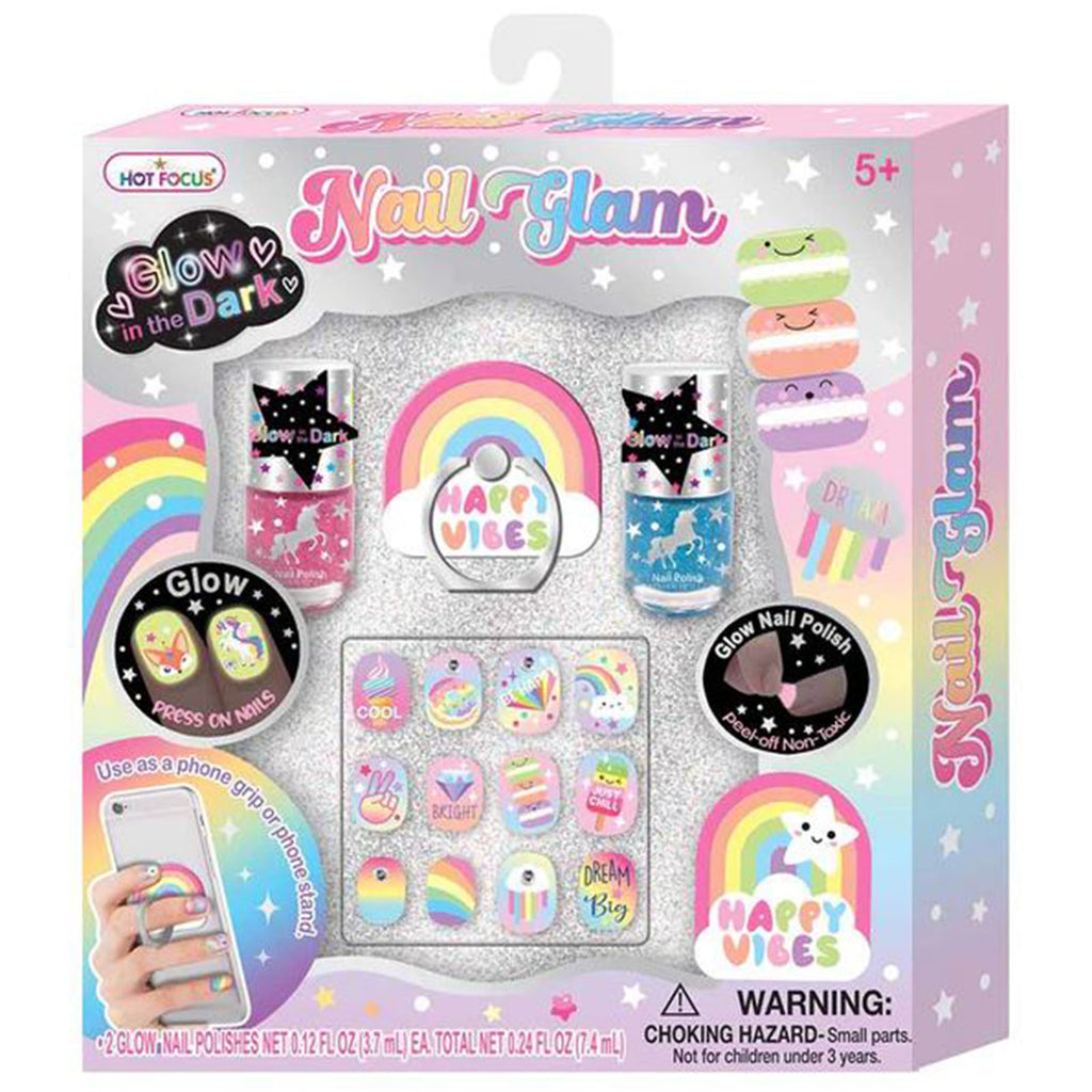 Hot Focus Rainbow Nail Glam Glow In The Dark Cosmetic Set - Radar Toys