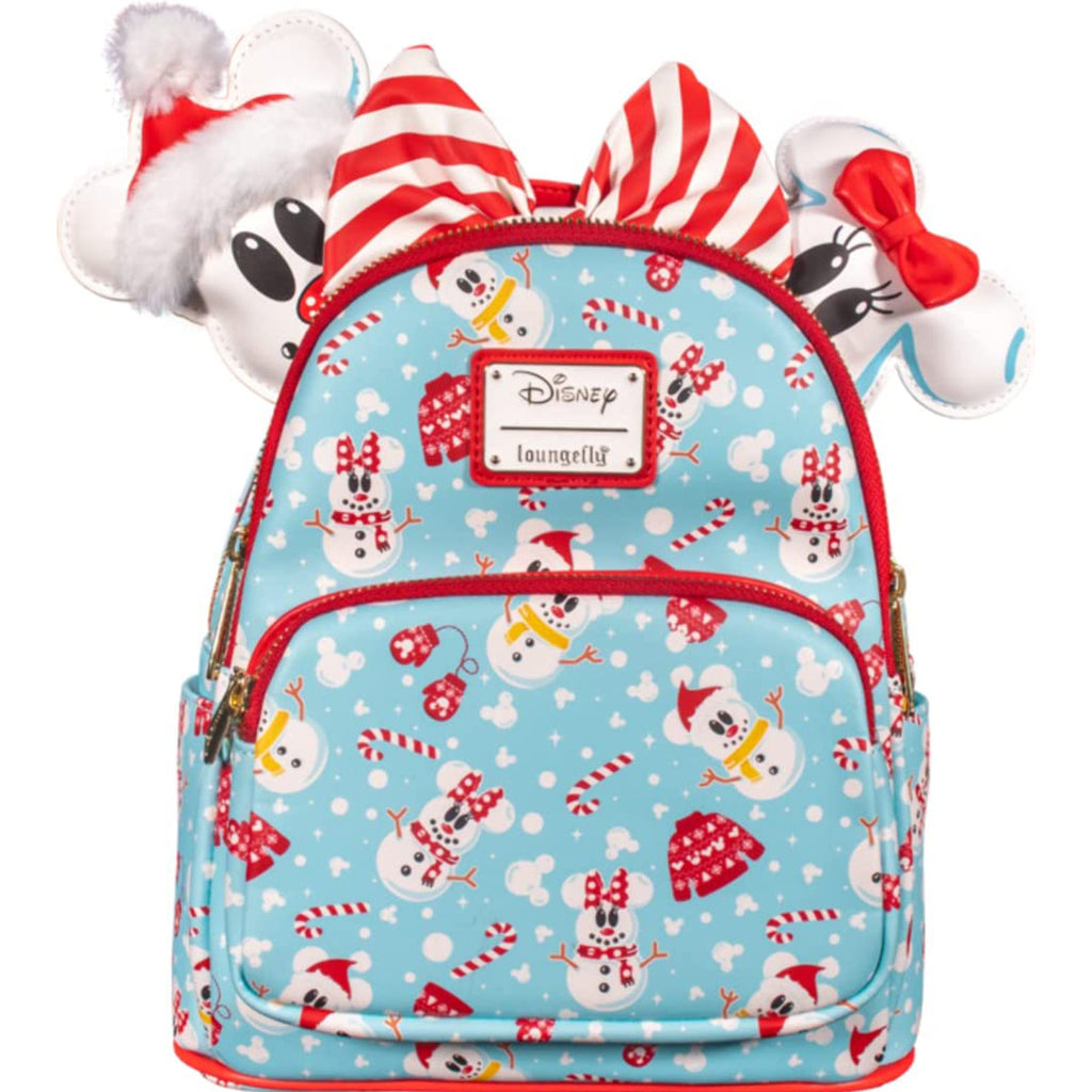 Loungefly Disney Minnie And Mickey Snowman All Over Print Mini Backpack With Headband