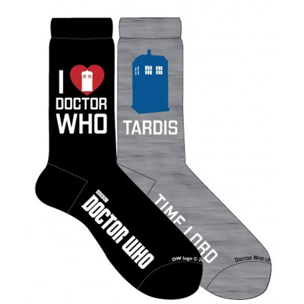 Doctor Who I Heart And Time Lord 2 Pairs Of Crew Socks - Radar Toys