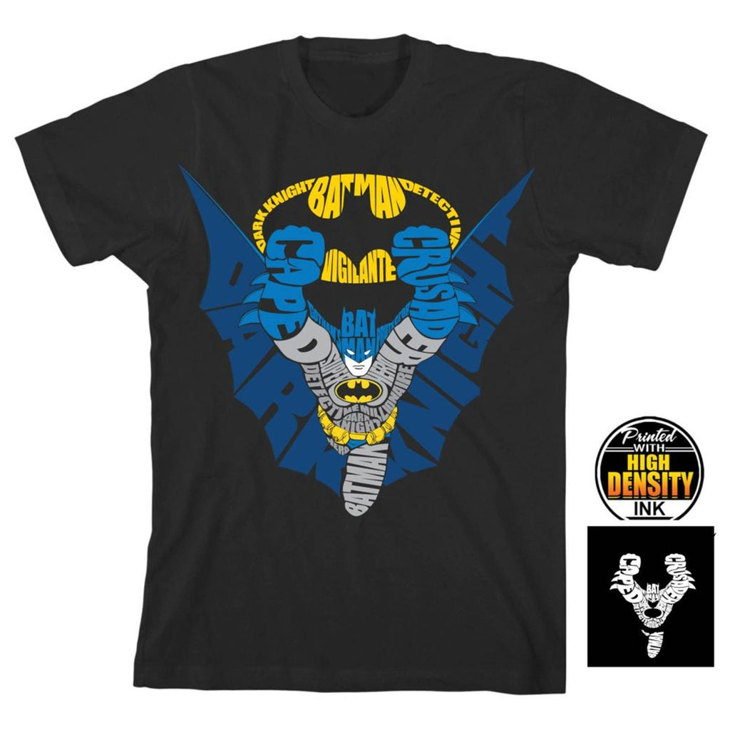 Batman Word Art Black Boys Tee Shirt - Radar Toys