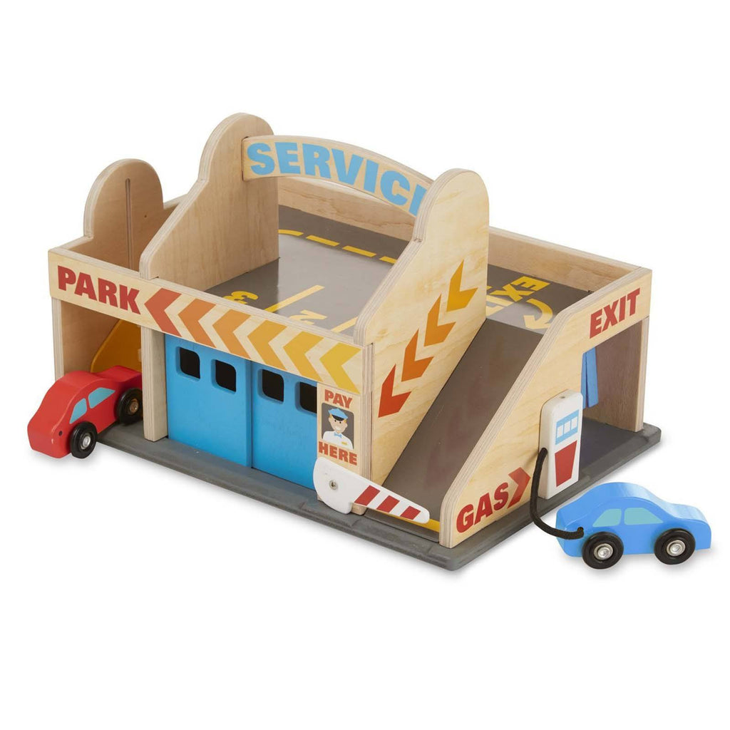 Melissa And Doug Wooden Service Station Parking Garage Play Set