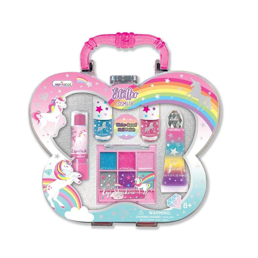 Hot Focus Glitter Cosmetic Unicorn Lip Gloss Lipstick Nail Polish Cosmetic Set - Radar Toys